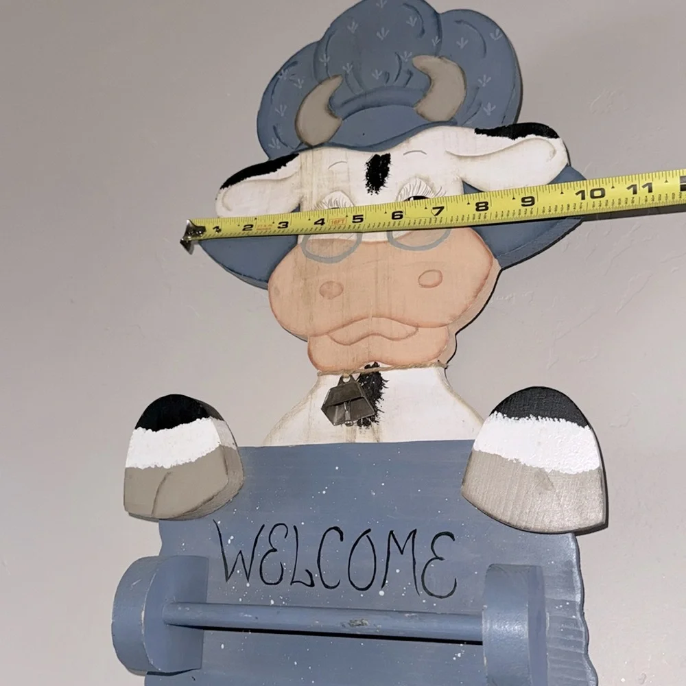 Vintage Cottage Cow Welcome Sign Towel Rack Handcrafted Tole Painting Art